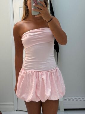 Strapless Pink Bubble Hem  One-Piece